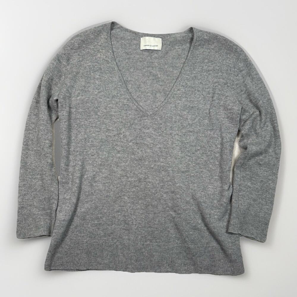 SAMSOE & SAMSOE Boston V Neck 100% Cashmere Gray Pullover Sweater Womens Size XS